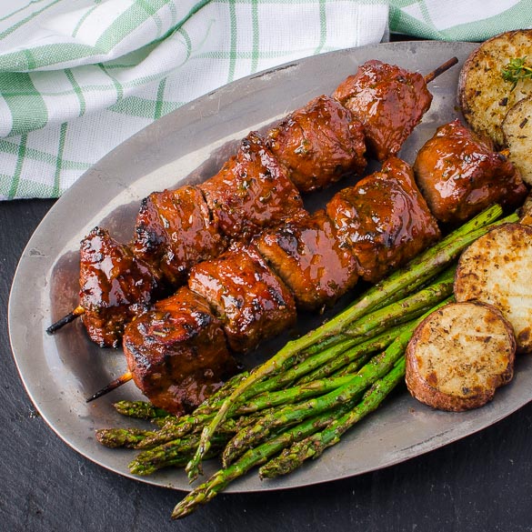 Grilled Steak Kabobs (Whiskey Marinade + Glaze)